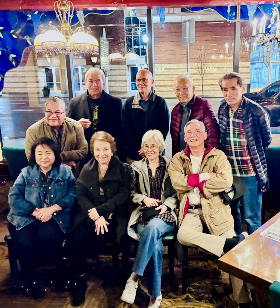 UERM Medical Class of 1977 during the “Celebration of Life” event of their classmate and world-renowned orthopedic surgeon/inventor, RANDY PUNO - 11/21/25 Louisville, Kentucky (L-R) standing: Clarence Amayun, Runnie Santiago, Joey Dimayuga, Edgardo (Eggie) Protacio, Patrick Pham (L-R) seated: Susan Perez-Suntay, Ruby Cecilio-Claravall, Vickie Poblete-Dimayuga and Jun Ocampo